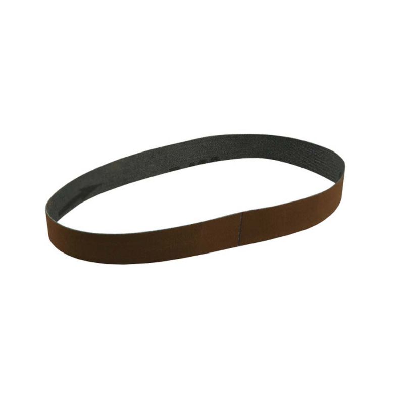 Ceramic oxide sanding belt 120 grit, 1/2x12 inches, red, for precision sanding in woodworking and metalworking projects.