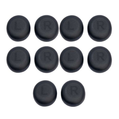 10-pack of Jabra Evolve2 30 ear cushions in black, crafted from soft leatherette for comfort and sound isolation.