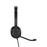 Jabra Evolve2 30 SE USB-A UC Stereo Headset with reinforced steel, noise isolation, 28mm speakers, and build-in microphones.