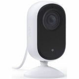 Arlo Essential 2K Indoor Camera with 130° view, two-way audio, night vision, and automated privacy shield in white.