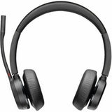 HP Poly Voyager 4320 UC headset, USB-A, versatile wired/wireless, noise-canceling mic, ergonomic design, Bluetooth connectivity.