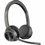 HP Poly Voyager 4320 UC headset, a versatile wired/wireless audio tool with noise-canceling mic, ideal for focused video calls.