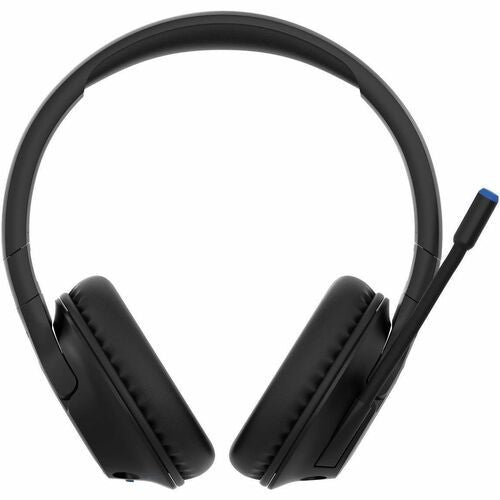 Belkin SOUNDFORM Inspire Over-Ear Headset in black, featuring wired/wireless options, noise isolation, and adjustable boom mic.