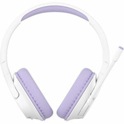 Lavender over-ear Bluetooth headset with excellent sound isolation and comfortable design for immersive listening.