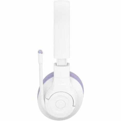 Wireless Belkin SOUNDFORM INSPIRE Over-Ear Headset in Lavender, offering sound isolation, comfort, and a boom microphone.