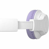 Lavender over-ear headset with Bluetooth, wired option, and boom microphone for clear audio and comfort during long use.