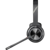 HP Poly Voyager 4310 UC V4310 C headset in black with memory foam ear cushions and noise-canceling boom mic for clear calls.