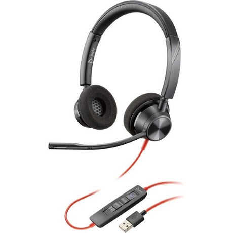 HP Blackwire 3325-M USB-A headset with clear sound, noise-cancelling mic, adjustable design, and comfortable ear cushions.