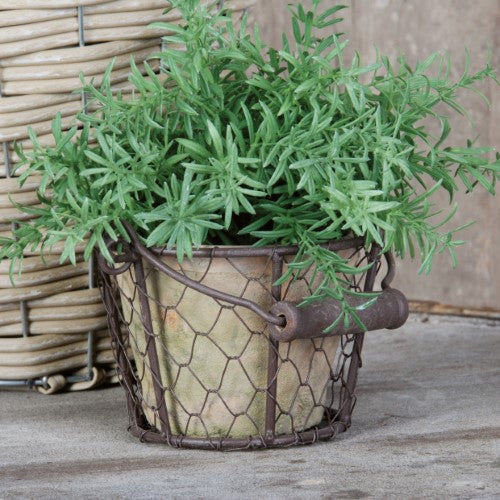 Rustic terracotta pots in wire baskets with handles, perfect for indoor and outdoor plants, set of 2.