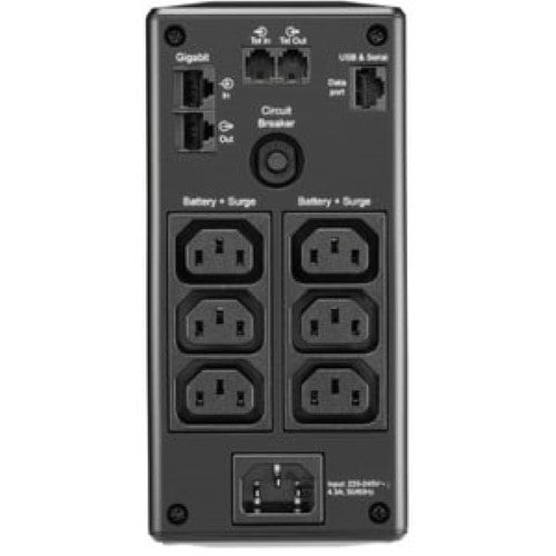 Electric Back UPS Pro BR 650VA - Tower UPS with 6 outlets, LCD interface, AVR, dual USB ports, and reliable battery backup.