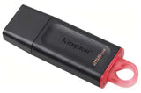 Kingston 256GB DT Exodia USB flash drive in black and pink, featuring USB 3.2 Gen 1, cap protection, and key ring loop.