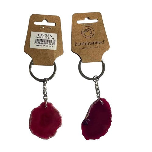 Pink Sliced Agate Keyrings - Set of 3
