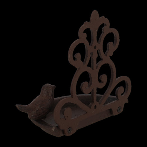 Cast iron wall bird feeder (18 x 10 x 19cm) with open design, ideal for attracting and feeding birds in your garden.