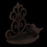 Cast iron wall bird feeder with open design, perfect for feeding birds and enhancing garden decor, dimensions 18 x 10 x 19cm.