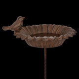 Stylish cast iron bird bath on stick, featuring a flower-shaped tray for birds to drink and bathe, 76.5 cm high.