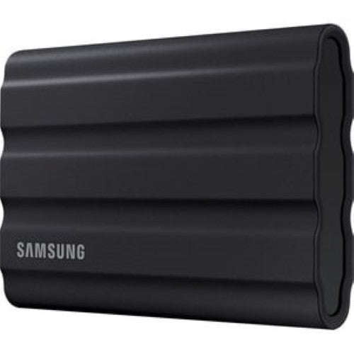 Samsung T7 Shield Portable SSD: 2TB, USB 3.2, rugged design, 1050 MB/s read speed, secure 256-bit AES encryption.