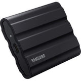 Portable Samsung T7 Shield 4TB SSD in black, rugged with IP65 rating, offering 1050 MB/s speed, ideal for secure on-the-go storage.