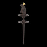 Cast iron hosepipe guide shaped like a frog, 34cm tall, protects plants and enhances garden decor.