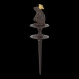 Cast iron hose guide shaped like a frog, 34cm tall, prevents hose tangling while adding whimsical garden charm.