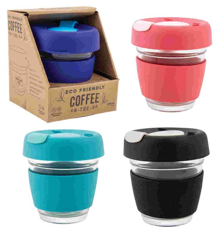 COFFEE MUG - REUSEABLE GLASS 224mL (Set of 3 Assorted)