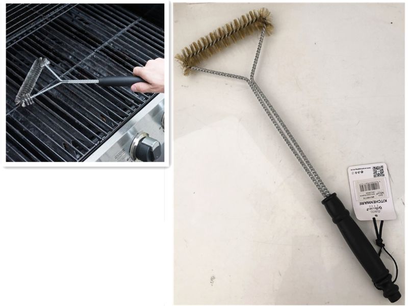 Triple head grill brush set of 6, 45CM long, with stainless steel bristles for efficient grill cleaning.