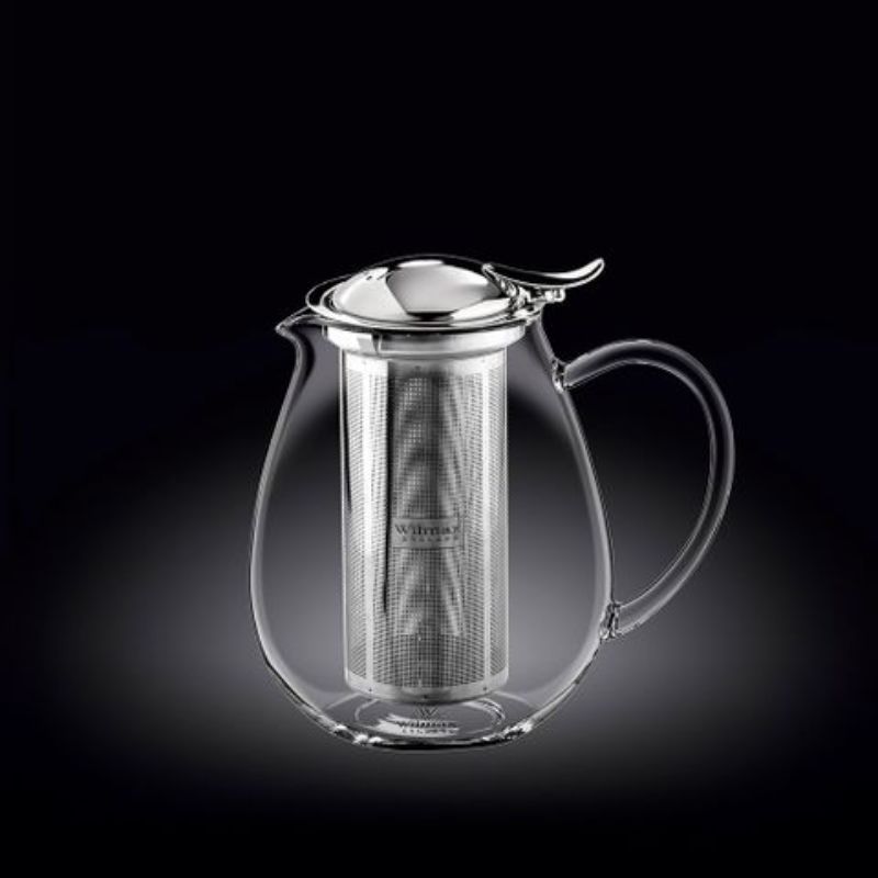 Elegant 850ml thermo-glass tea pot with stainless steel lid, designed for superior brewing and visual appeal.