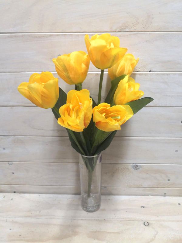 Large yellow artificial tulip bush with vibrant blooms, perfect for enhancing decor in any space without maintenance.