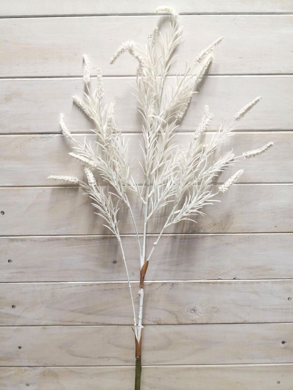 Artificial white caterpillar grass spray, vibrant and lifelike, perfect for low-light spaces and maintenance-free decor.