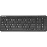 Midsize black Bluetooth keyboard with antimicrobial protection, perfect for professionals and multi-device connectivity.