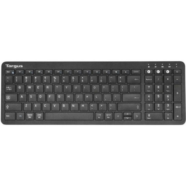 Midsize black Bluetooth keyboard with antimicrobial protection, perfect for professionals and multi-device connectivity.