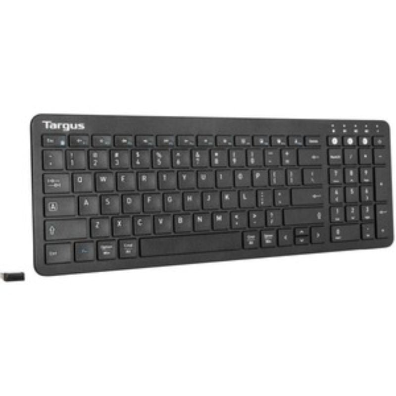 Targus Midsize Multi-Device Bluetooth Keyboard in black, featuring built-in antimicrobial protection and Bluetooth 5.1 connectivity.