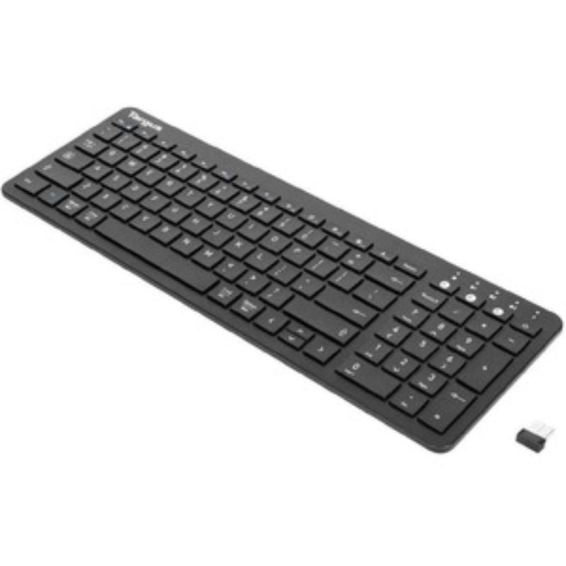 Midsize Bluetooth keyboard with antimicrobial protection, compact design for on-the-go productivity, compatible with multiple devices.