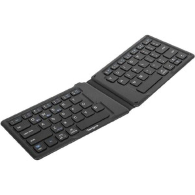 Targus ergonomic foldable Bluetooth keyboard with antimicrobial protection, promoting comfort and hygiene for on-the-go typing.