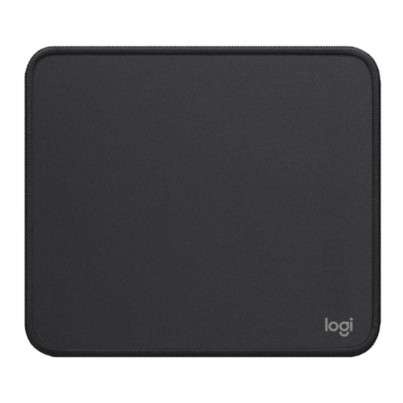 Graphite Logitech mouse pad features a soft, spill-resistant surface and anti-slip base, dimensions 200 mm x 230 mm.