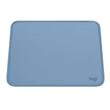 Blue grey Logitech mouse pad with spill-resistant surface, anti-slip base, and durable edges for smooth, silent mousing.