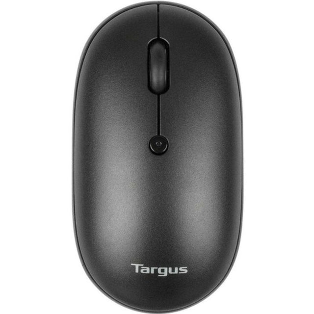 Targus compact wireless mouse in black, featuring antimicrobial protection, Bluetooth, and 2.4 GHz connectivity for seamless device switching.