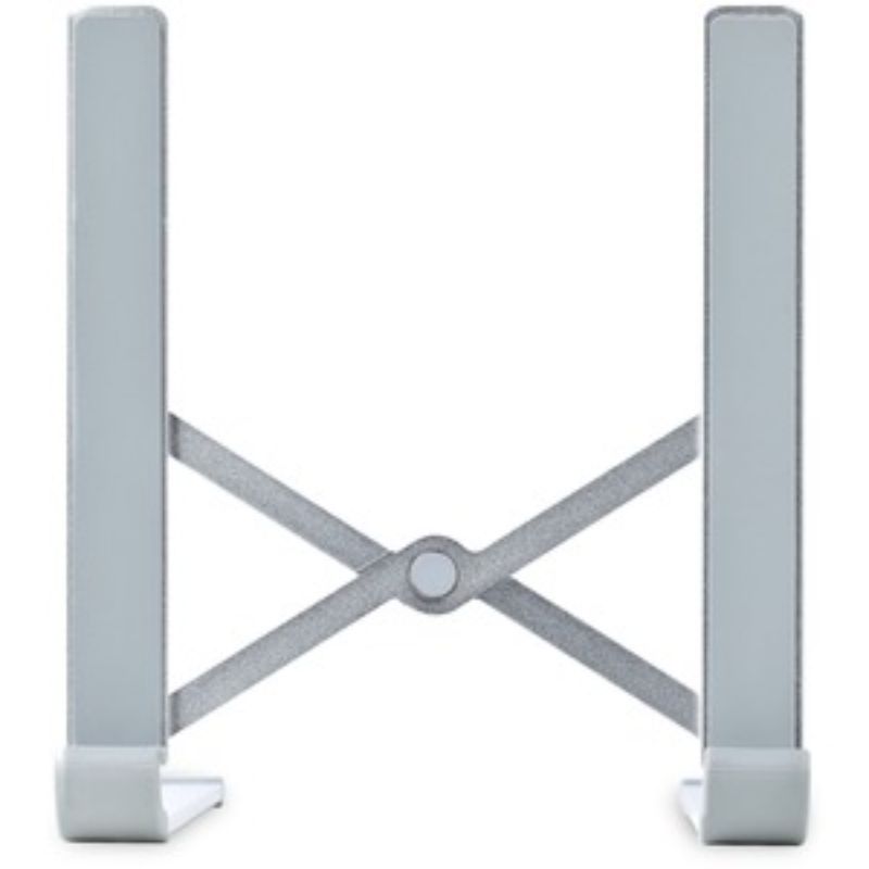 Ergonomic foldable laptop riser stand, adjustable height, ventilated aluminum, supports 22 lbs, portable for home or office use.