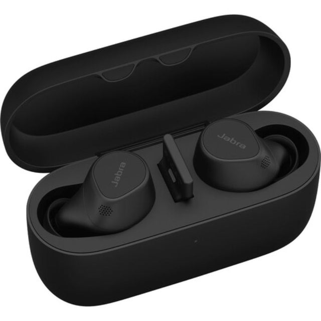 Jabra Evolve2 Buds USB-A UC: Wireless earbuds with noise cancellation, Microsoft Teams integration, and 25-hour battery life.