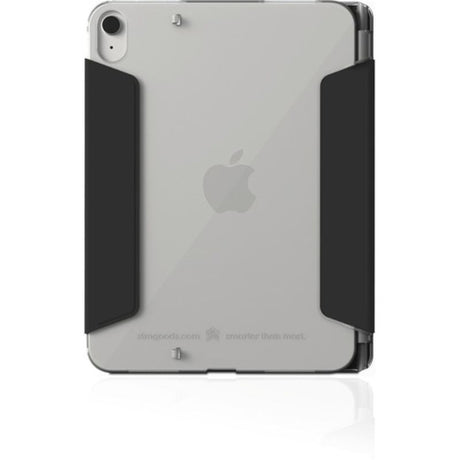 Sleek black STM Studio case for iPad 10th Gen, featuring multi-position stand and precise cutouts for full functionality.