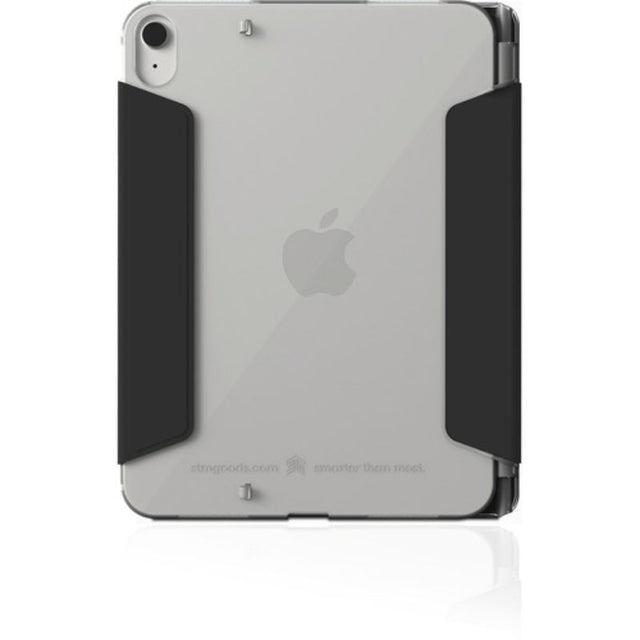 Sleek black STM Studio case for iPad 10th Gen, featuring multi-position stand and precise cutouts for full functionality.