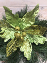 Lush green Poinsettia metal and mesh head, a versatile and durable decor piece for year-round or seasonal elegance.