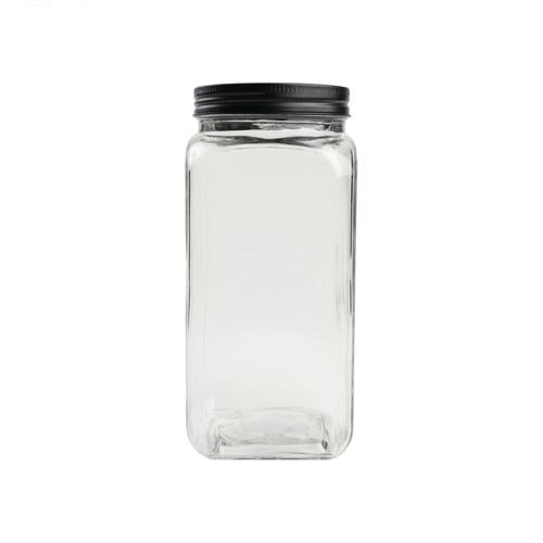 Large Square Glass Jar With Black Lid  T&G
