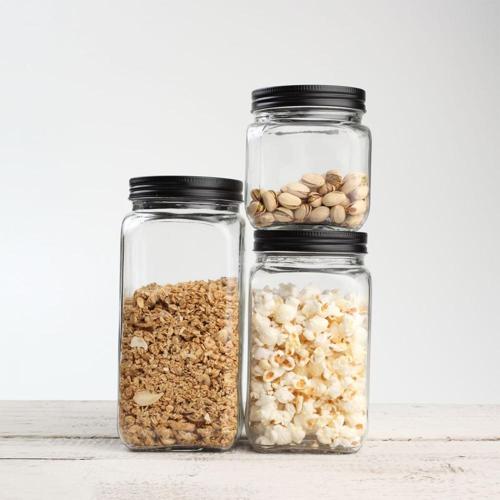 Large Square Glass Jar With Black Lid  T&G