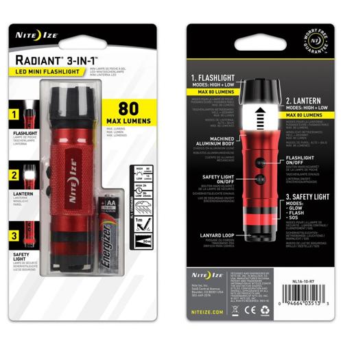 3-in-1 LED Mini Flashlight 80 Lumen Nite Ize Radiant Red