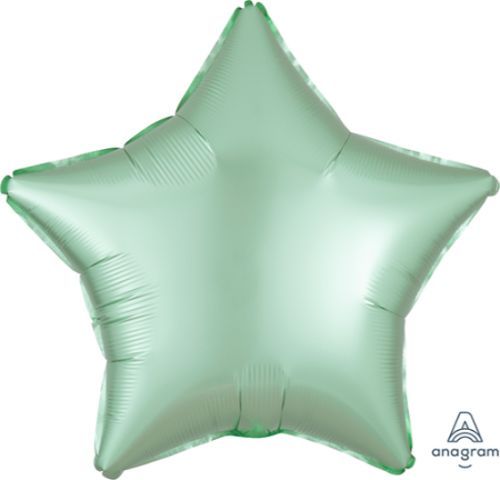 Luxurious mint green satin star balloon, 45cm, perfect for elegant celebrations and stunning decor.