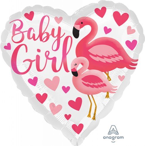 Vibrant 45cm flamingo balloon in pink, perfect for baby girl celebrations like birthdays and baby showers.