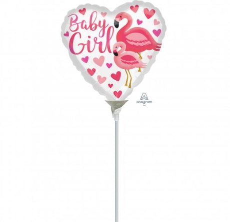 22cm pink foil balloon in the shape of a flamingo, perfect for baby showers and girl-themed parties.