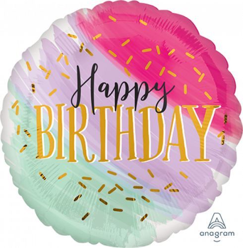 Vibrant 71cm watercolour foil balloon with "Happy Birthday" for festive celebrations and special memories.