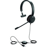 Jabra EVOLVE 30 II MS Mono Headset featuring noise-cancelling mic, easy plug-and-play setup, and intuitive control unit for calls.