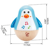 Colorful Hape Penguin Musical Wobbler Toy that wobbles and produces soothing tinkling sounds, promoting motor skills and auditory development.